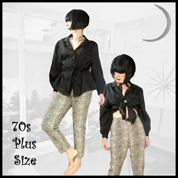 Plus Size Black Blouse & Belt, Balloon Sleeves, TEN Blouses in One! 70s Vintage - Picture 1 of 13